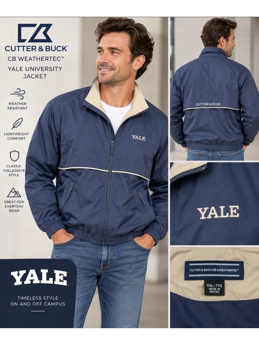 Cutter & Buck Yale University Jacket Mens XXL Blue Full Zip Windbreaker